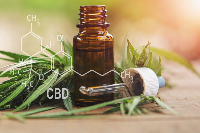 with oil extracts in jars. medical concept - formula CBD